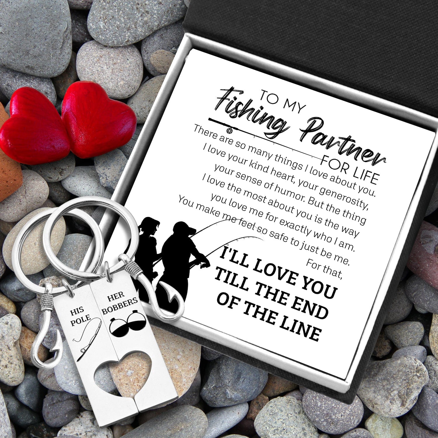 Fishing Heart Couple Keychains - Fishing - To My Fishing Partner For Life - Till The End Of The Line - Gkcx26004