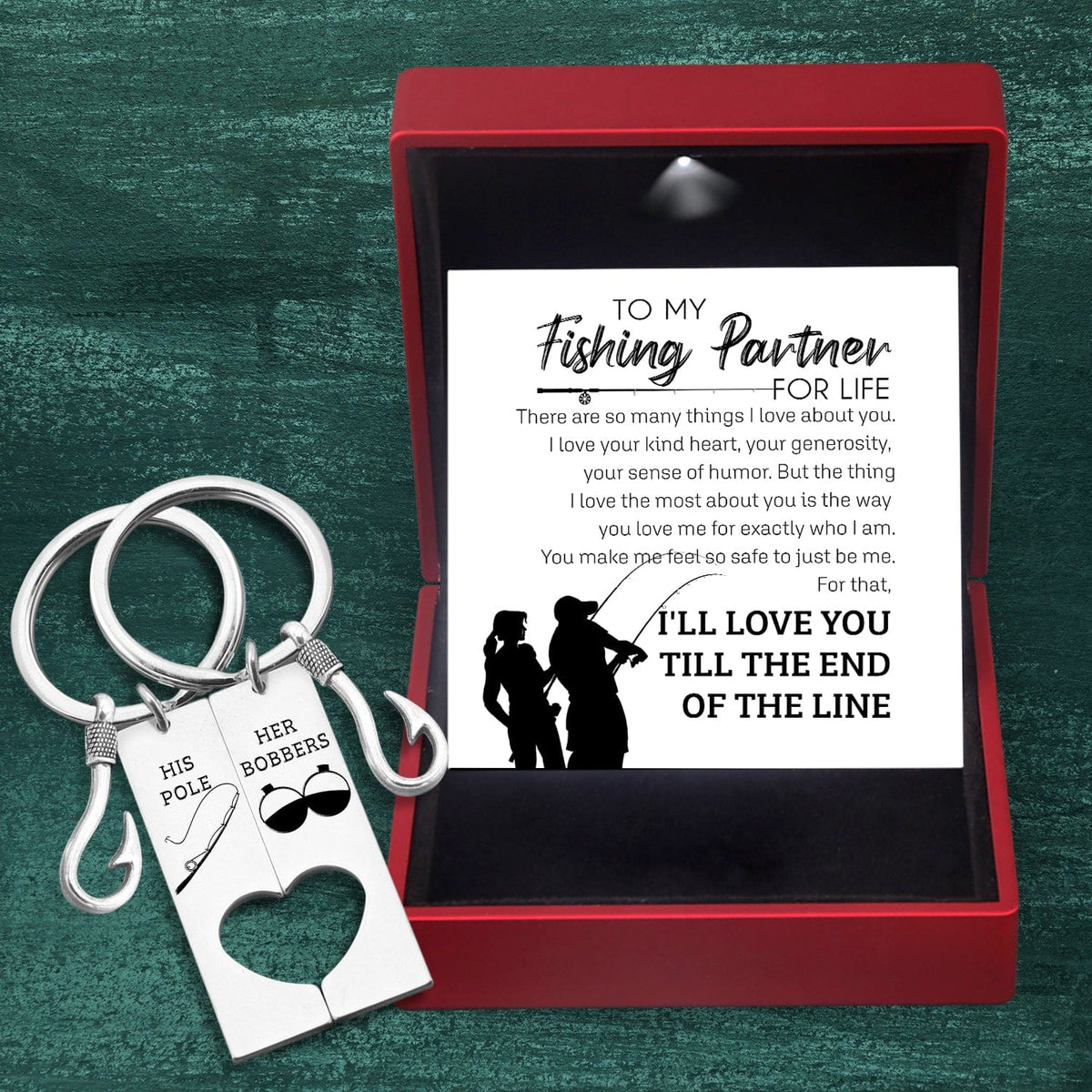 Fishing Heart Couple Keychains - Fishing - To My Fishing Partner For Life - Till The End Of The Line - Gkcx26004