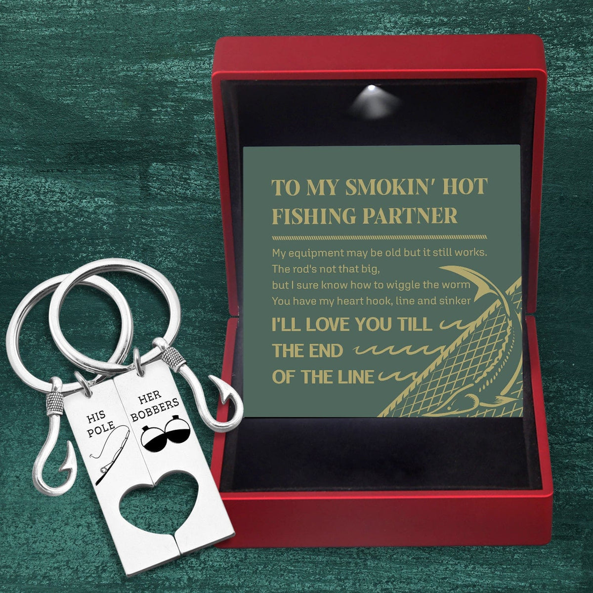 Fishing Heart Couple Keychains - Fishing - To My Fishing Partner - I Will Love You Till The End Of The Line - Gkcx13002