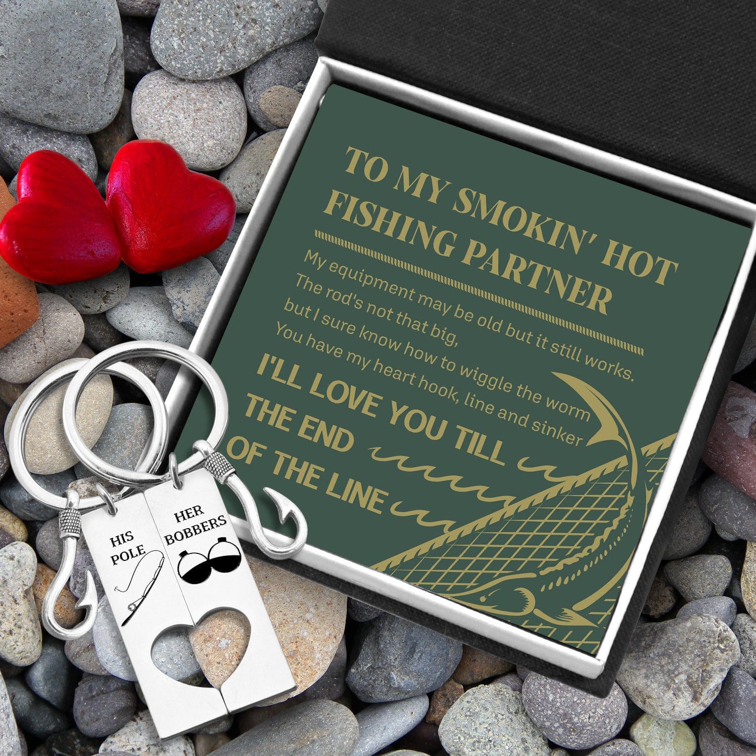 Wrapsify Fishing Heart Couple Keychains - Fishing - to My Fishing Partner - I Will Love You Till The End of The Line - Gkcx13002 Standard Box