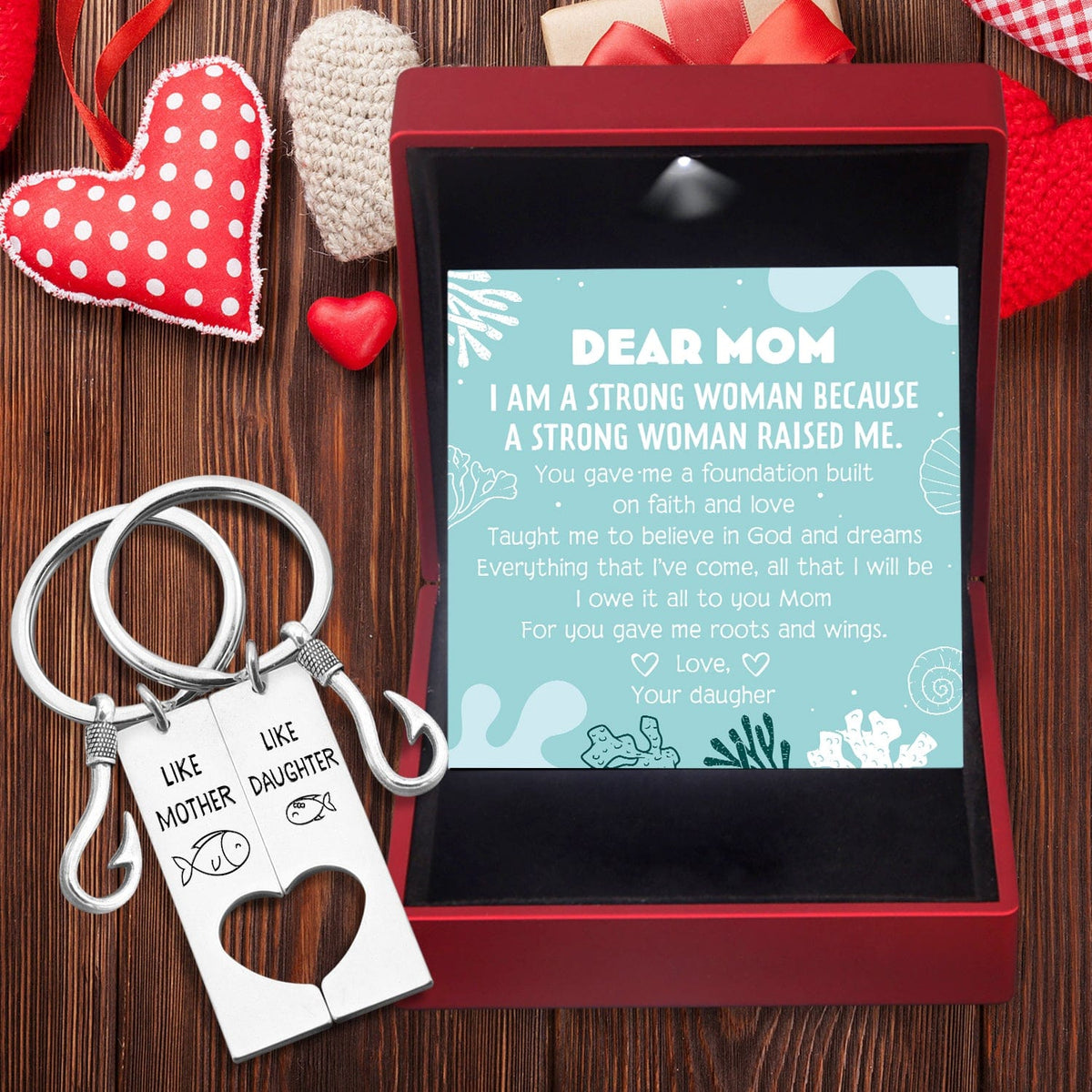 Fishing Heart Couple Keychains - Fishing - To My Mom - A Strong Woman Raised Me - Gkcx19001