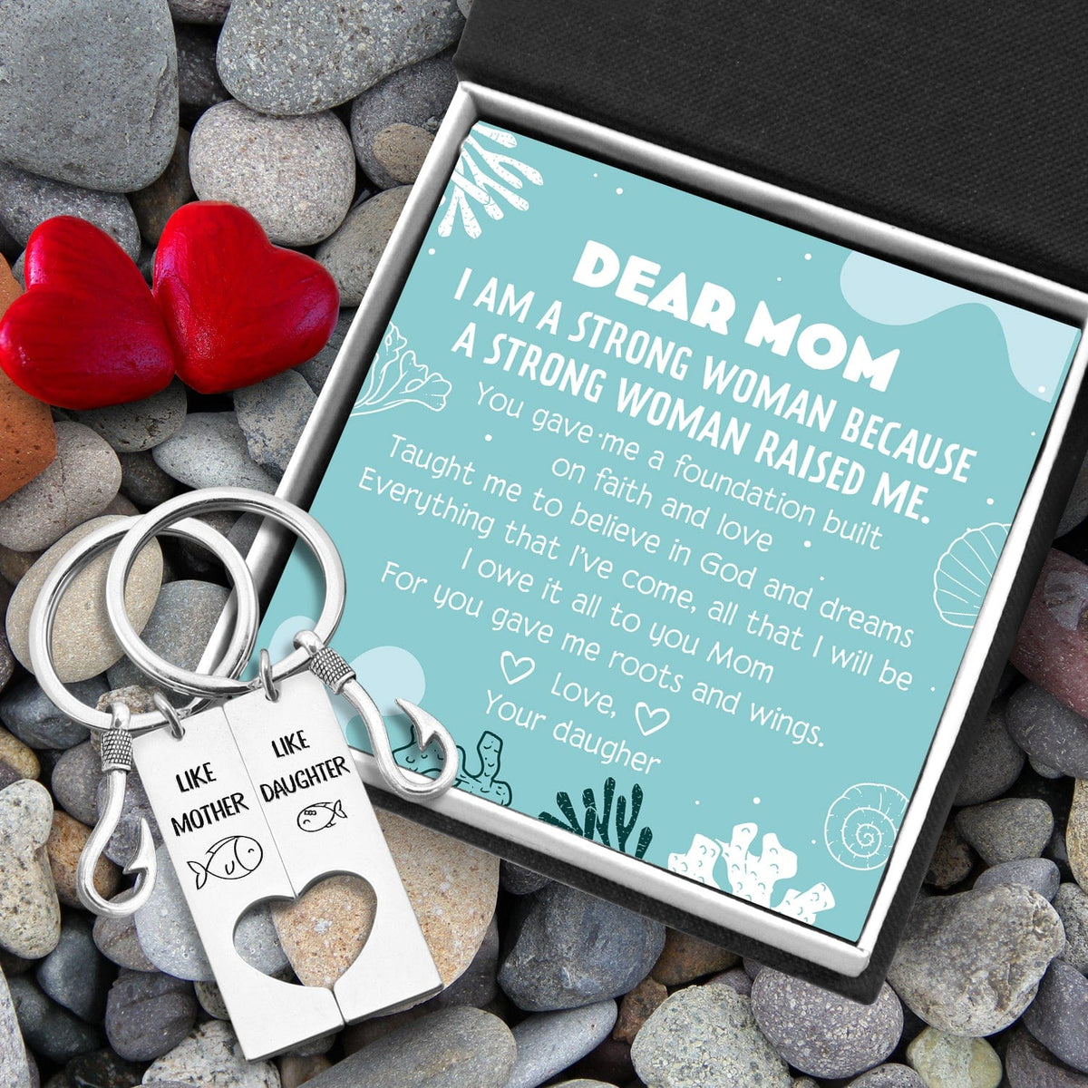 Fishing Heart Couple Keychains - Fishing - To My Mom - A Strong Woman Raised Me - Gkcx19001