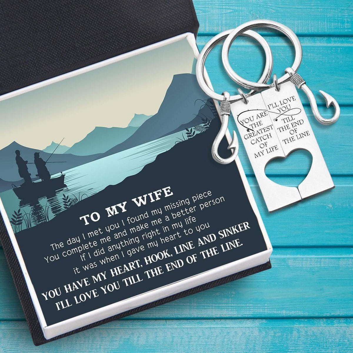 Fishing Heart Couple Keychains - To My Wife - You Have My Heart, Hook, Line And Sinker - Gkcx15001