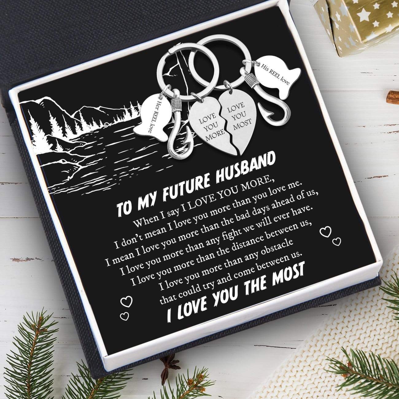 Fishing Heart Puzzle Keychains - To My Future Husband - I Love You The Most - Gkbn24001