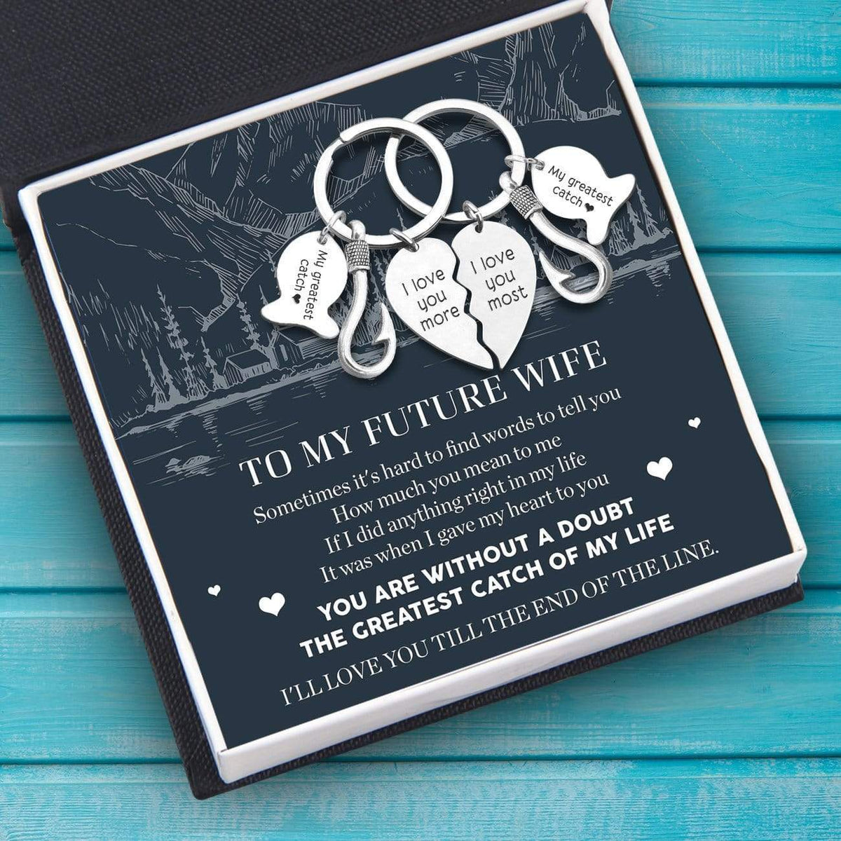 Fishing Heart Puzzle Keychains - To My Future Wife - Sometimes It's Hard To Find Words To Tell You - Gkbn25002