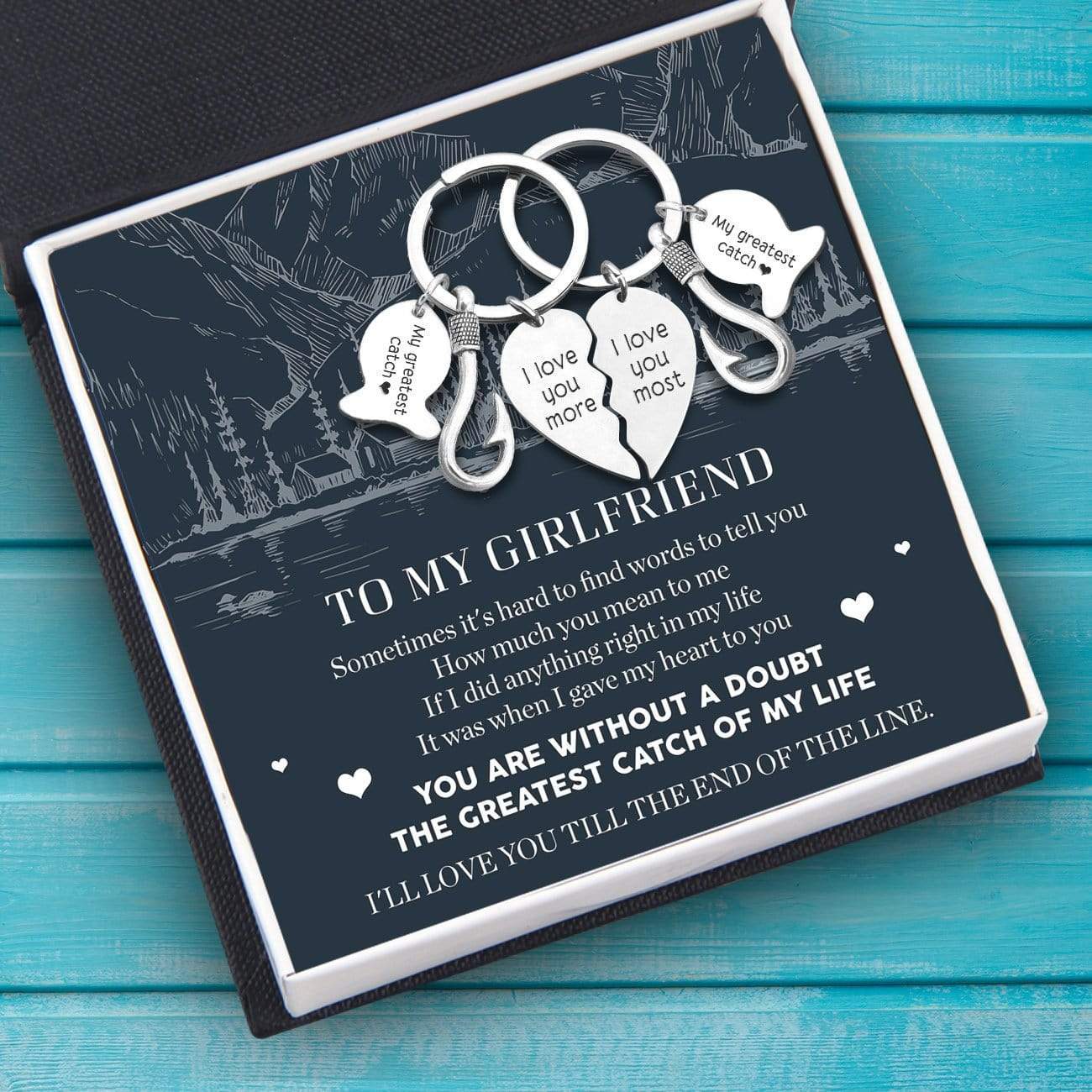 Fishing Heart Puzzle Keychains - To My Girlfriend - Sometimes It's Hard To Find Words To Tell You - Gkbn13002