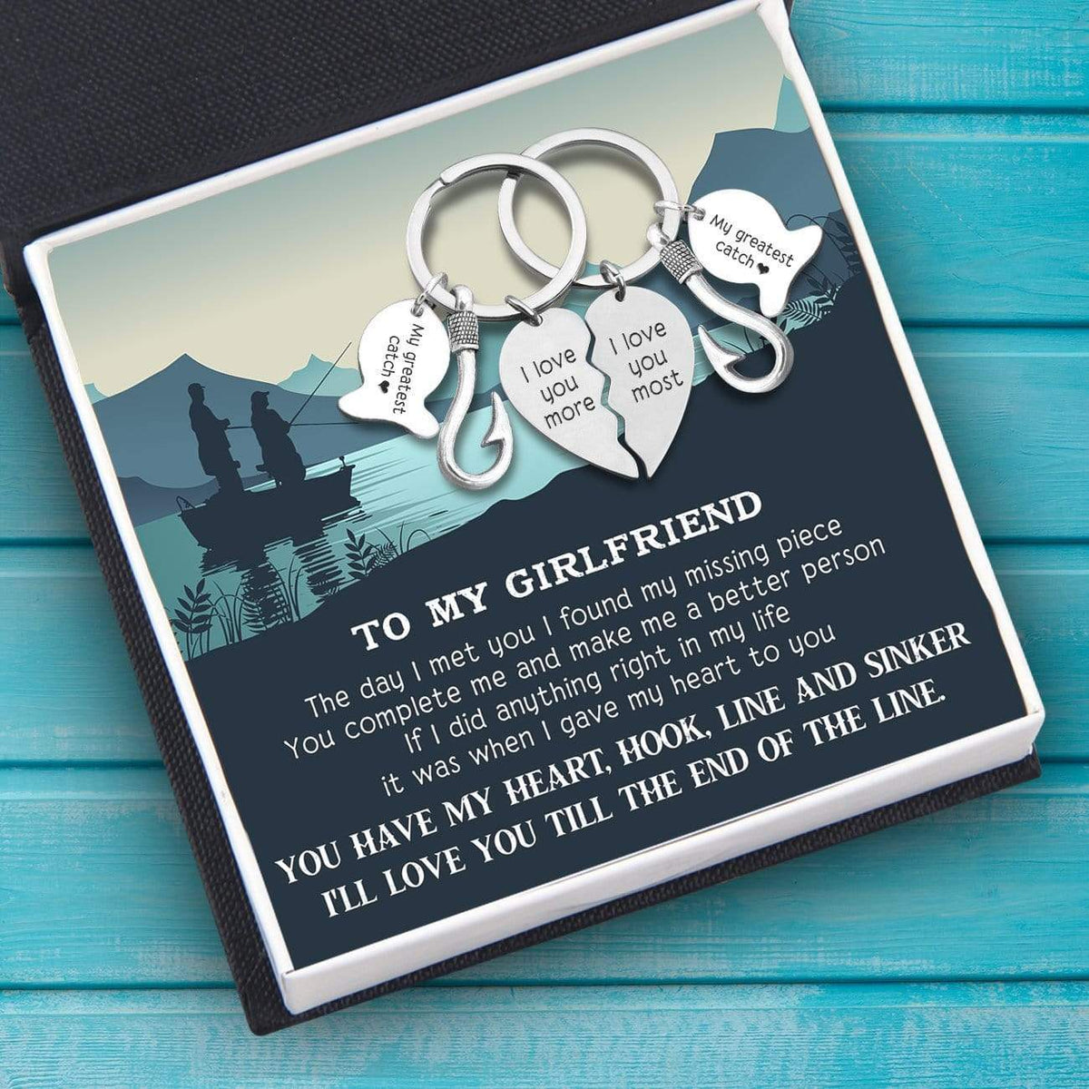 Fishing Heart Puzzle Keychains - To My Girlfriend - The Day I Met You I Found My Missing Piece - Gkbn13001