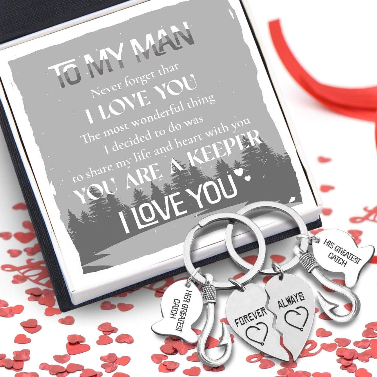 Fishing Heart Puzzle Keychains - To My Man - Never Forget That I Love You - Gkbn26005