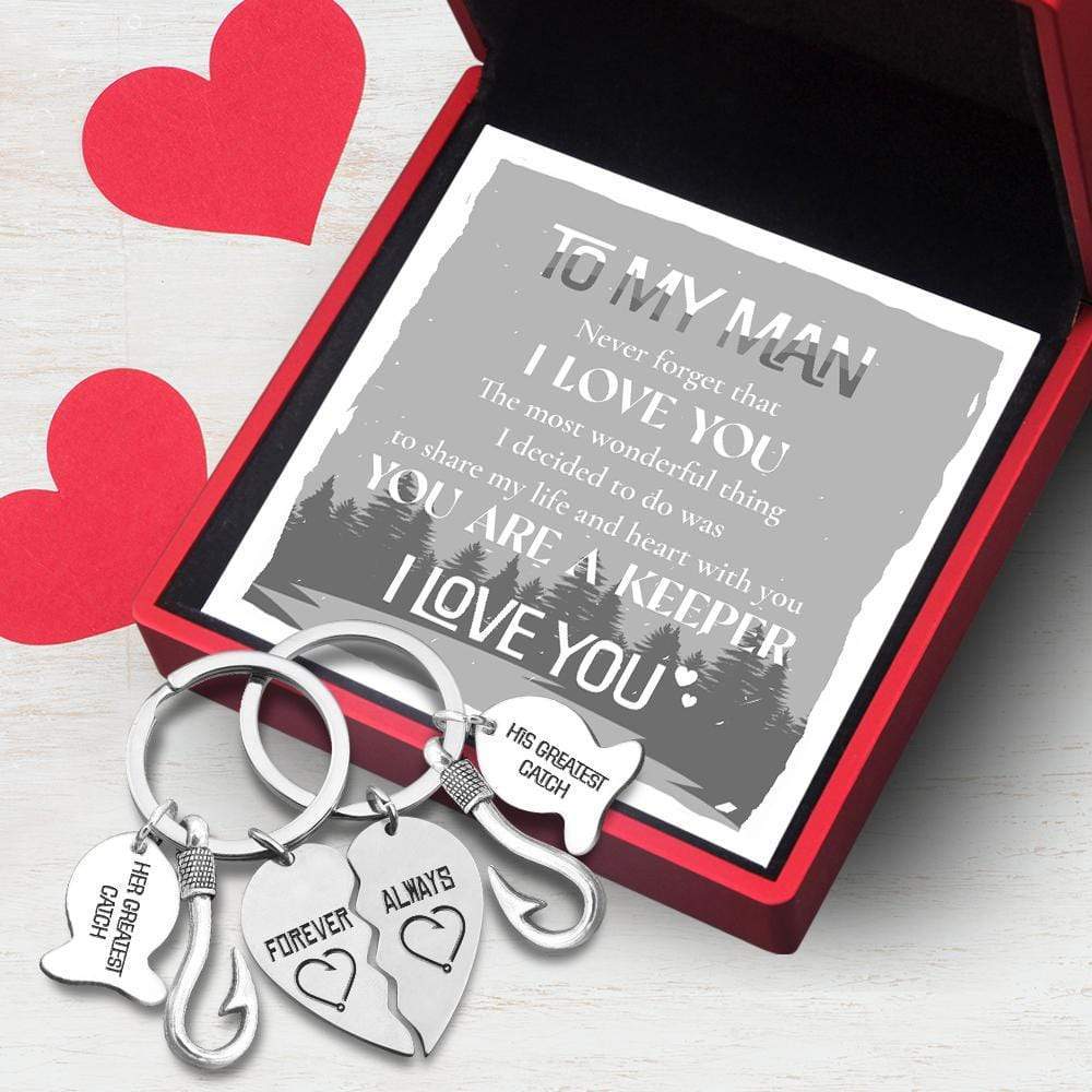 Wrapsify Fishing Heart Puzzle Keychains - to My Man - Never Forget That I Love You - Gkbn26005 Buy with LED Light Box & Card +
