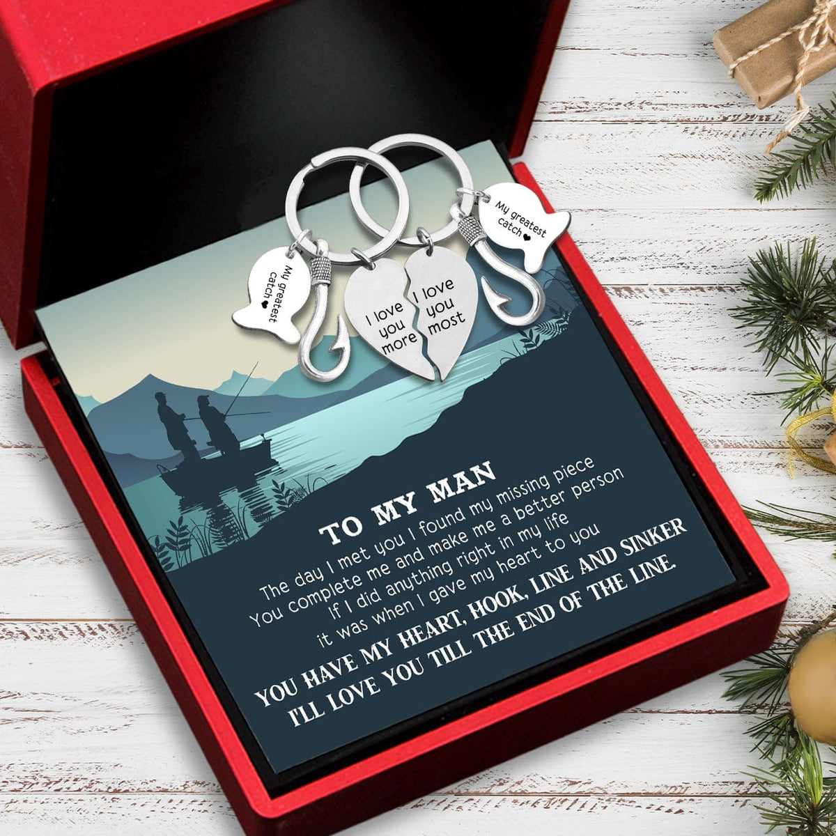 Fishing Heart Puzzle Keychains - To My Man - The Day I Met You I Found My Missing Piece - Gkbn26001