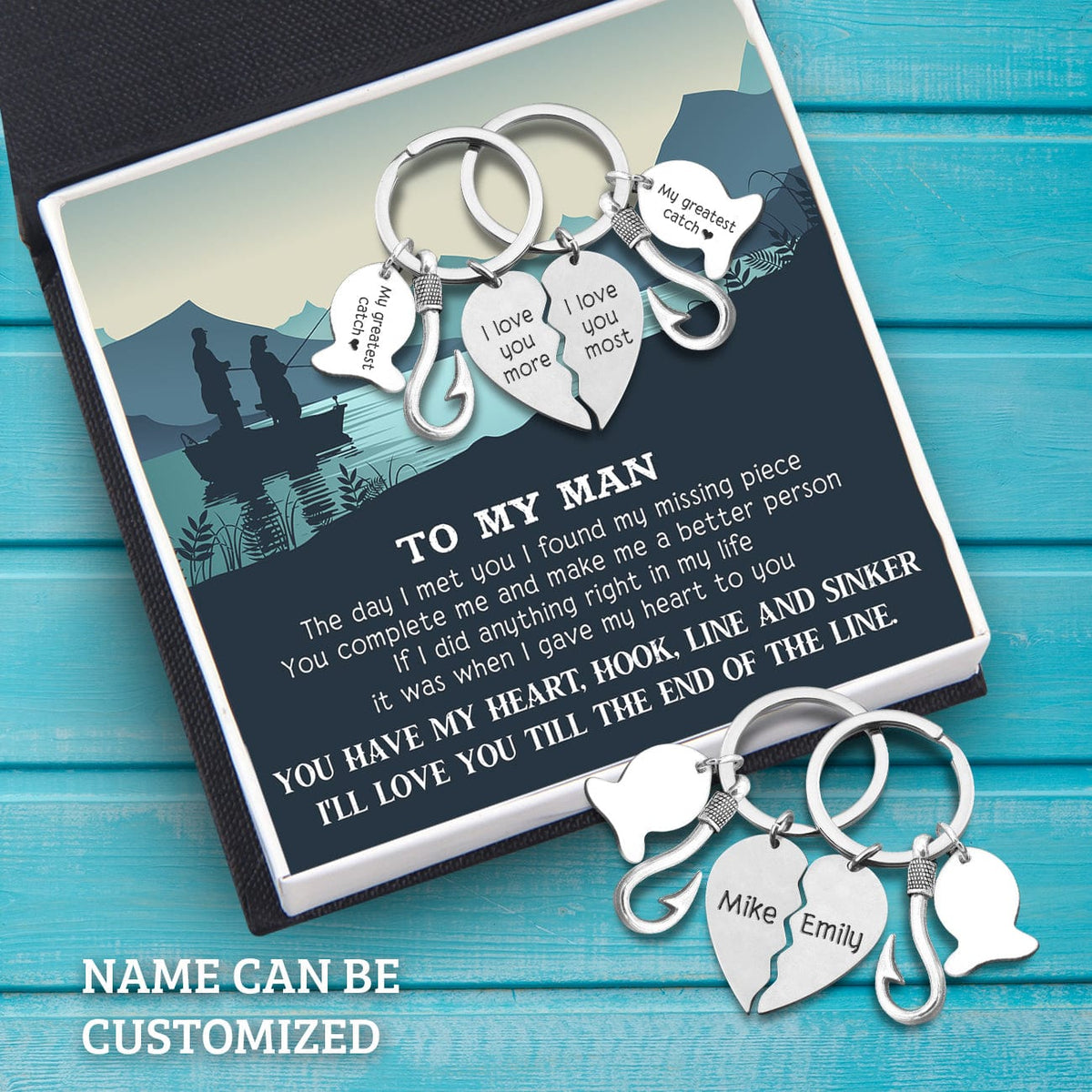 Fishing Heart Puzzle Keychains - To My Man - The Day I Met You I Found My Missing Piece - Gkbn26001