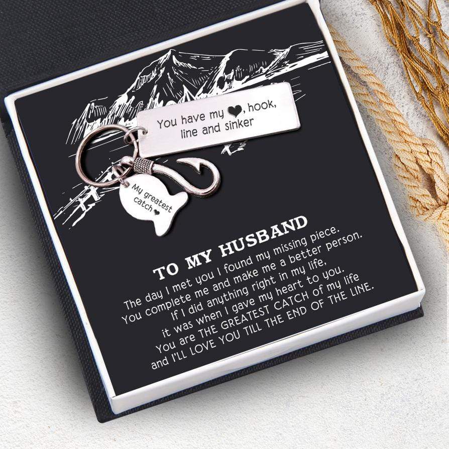 Wrapsify Personalized Fishing Hook Keychain - to My Husband - You Have My Heart, Hook, Line and Sinker - Gku14001 Standard Box
