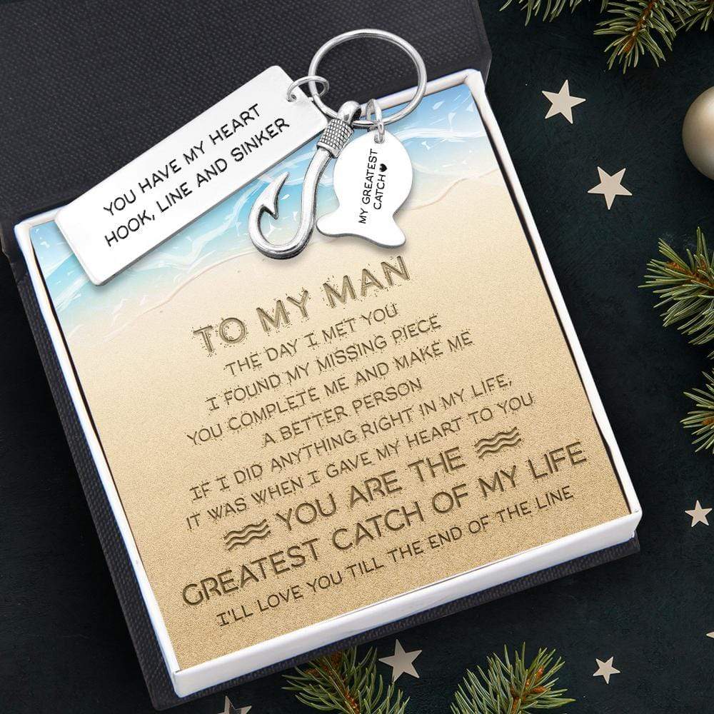 Fishing Hook Keychain - To My Man - You Have My Heart Hook, Line And Sinker - Gku26007