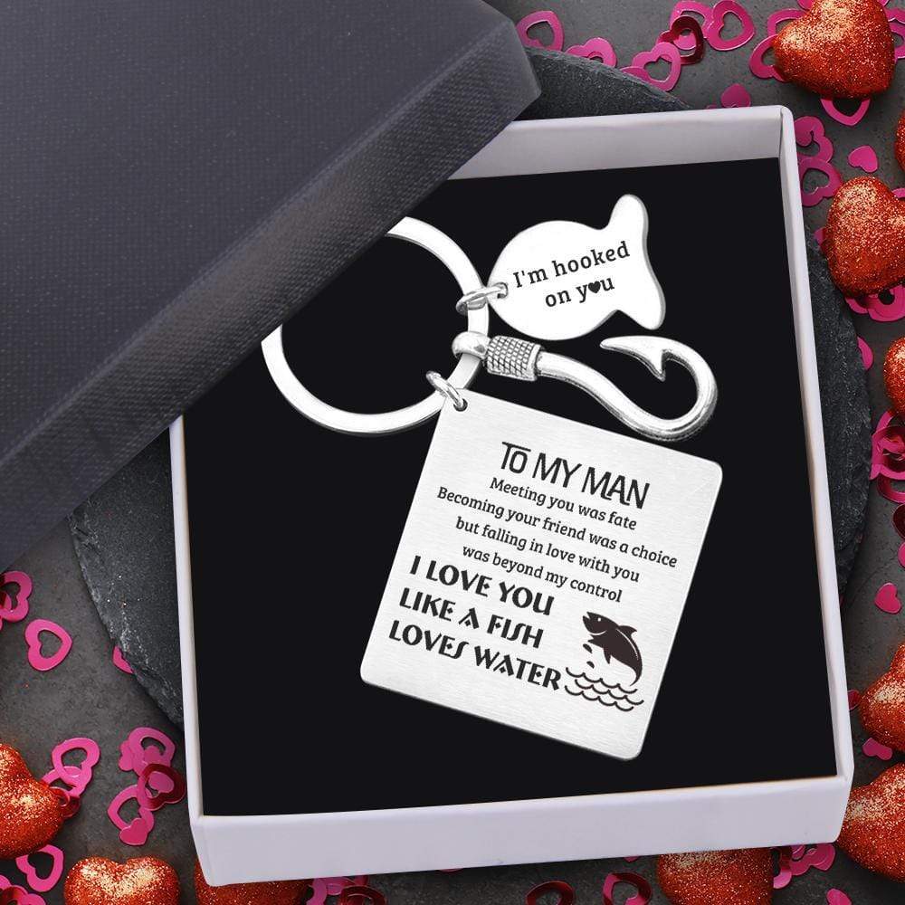 Fishing Hook Square Keychain - Fishing - To My Man - I Love You Like A Fish Loves Water - Gkeg26003