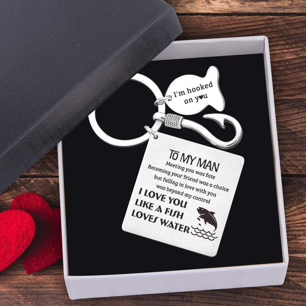 Fishing Hook Square Keychain - Fishing - To My Man - I Love You Like A Fish Loves Water - Gkeg26003