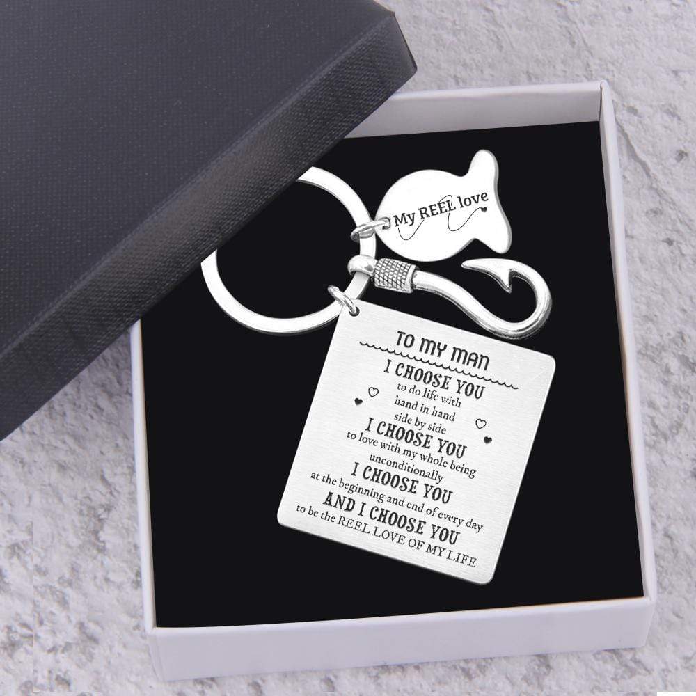 Fishing Hook Square Keychain - To My Man - I Choose You At The Beginning And End Of Every Day - Gkeg26002