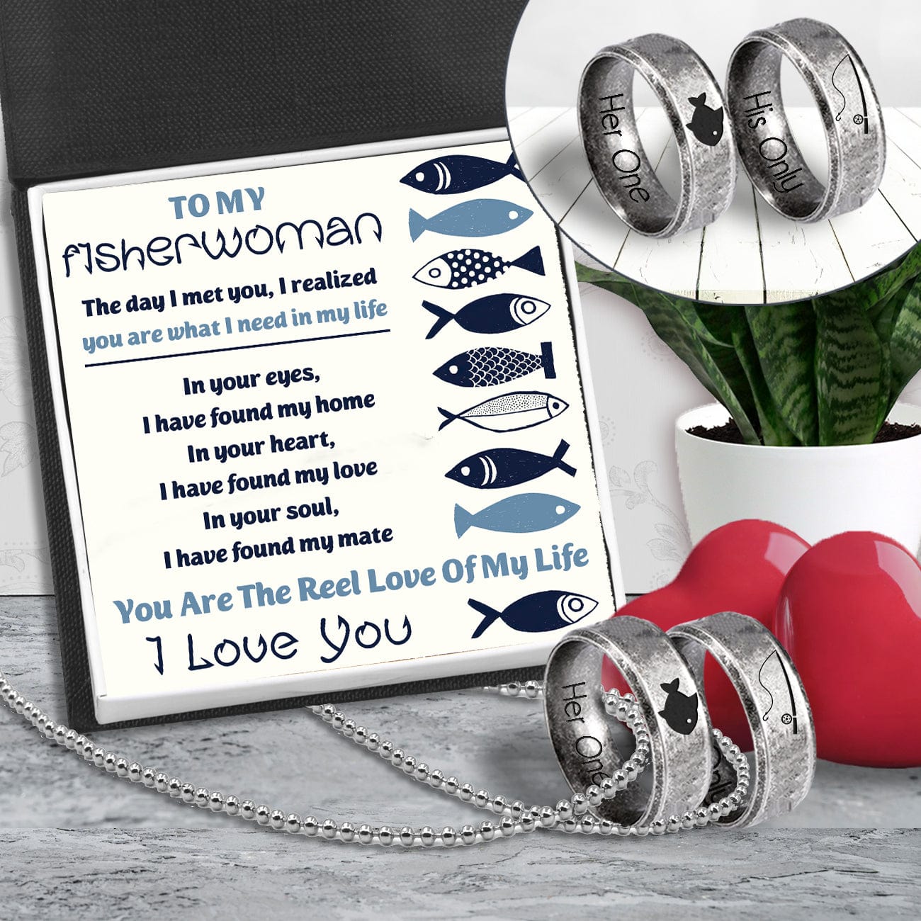 Fishing Ring Couple Necklaces - Fishing - To My Fisherwoman - I Love You - Gndx13008