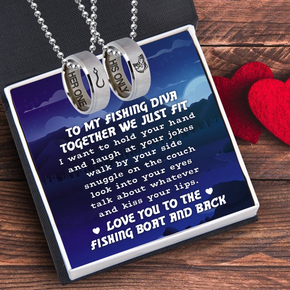 Fishing Ring Couple Necklaces - Fishing - To My Fishing Diva - Love You To The Fishing Boat And Back - Gndx13007