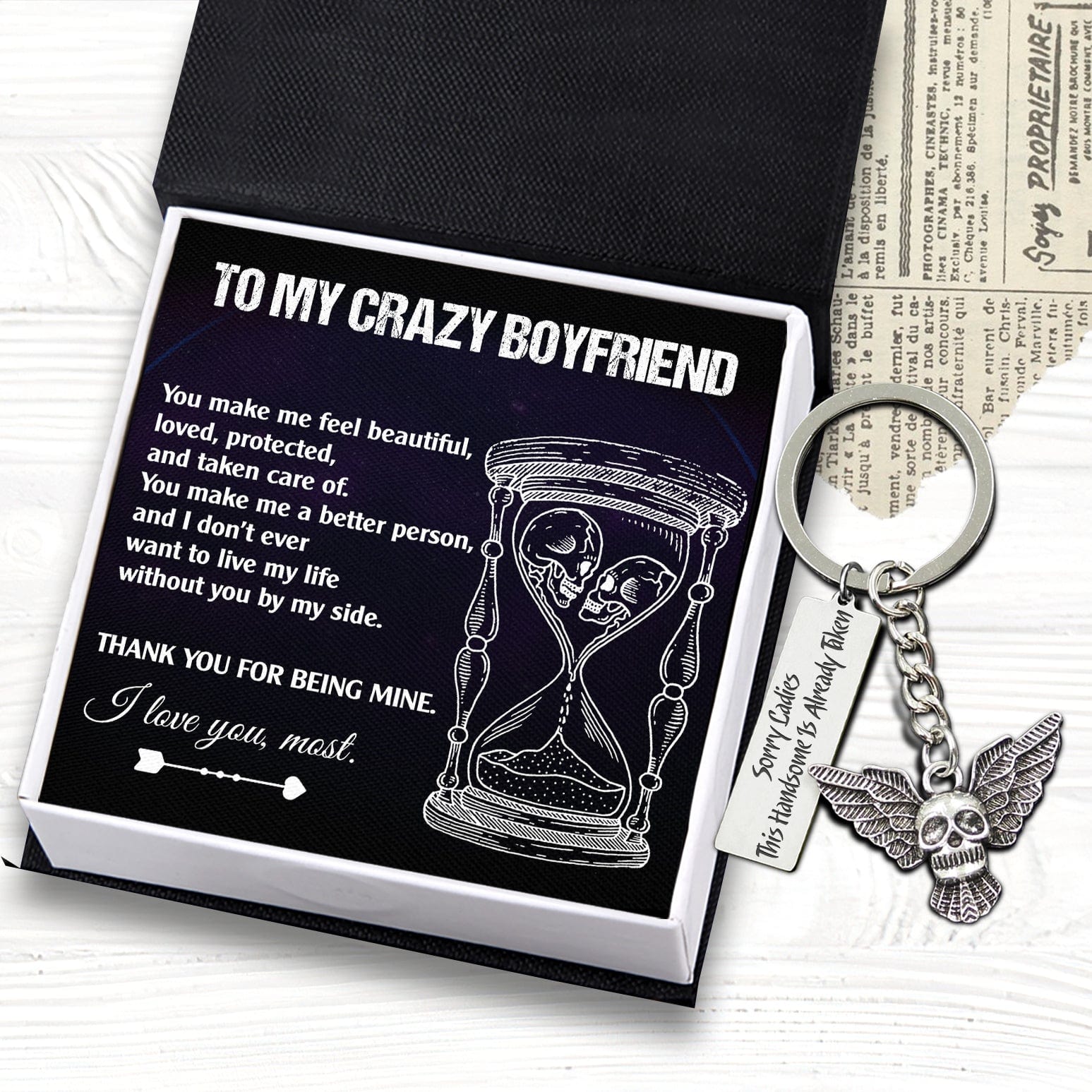 Fly Skull Keychain - Skull - To My Boyfriend -  Thank You For Being Mine  - Gkem12002