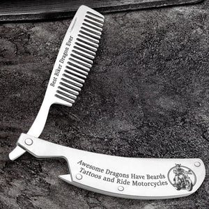 Folding Comb - Awesome Dragons Have Beards, Tattoos and Ride Motorcycles - Gec18010