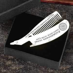 Folding Comb - My Viking Bearded Boyfriend - With Great Beard Comes Great Responsibility - Gec12002