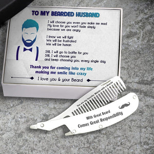 Folding Comb - To My Bearded Husband - Thank You For Coming Into My Life - Gec14009