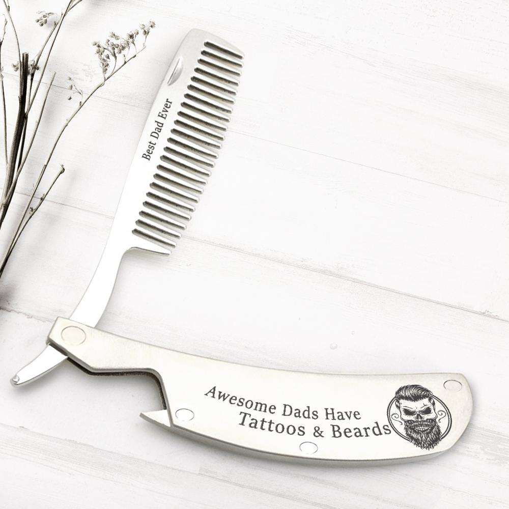 Folding Comb - To My Best Dad Ever - Awesome Dads Have Tattoos And Beards - Gec18004