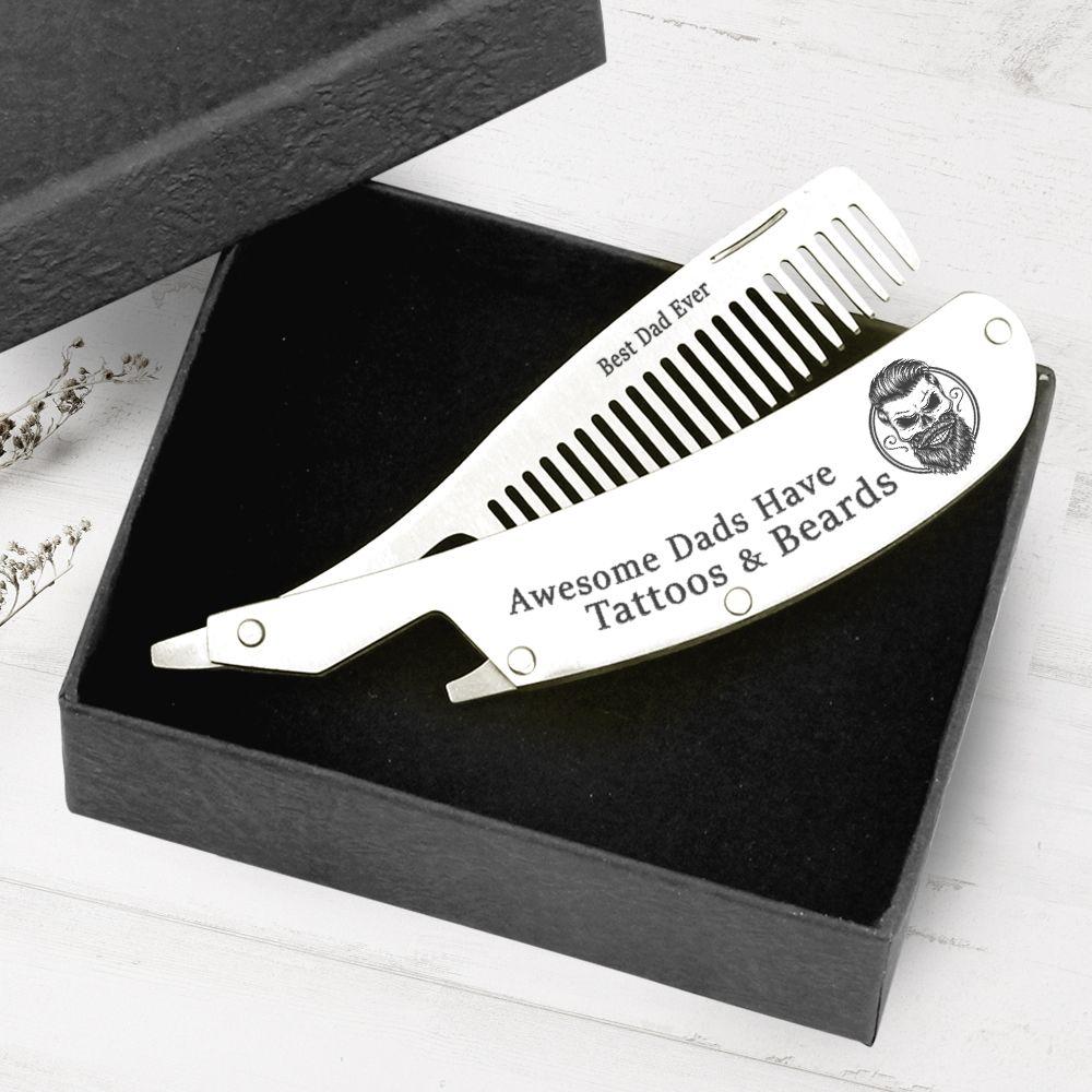 Folding Comb - To My Best Dad Ever - Awesome Dads Have Tattoos And Beards - Gec18004