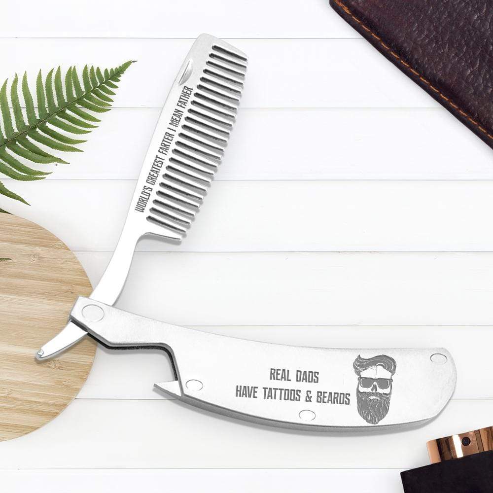 Folding Comb - To My Dad -  Real Dads Have Tattoos & Beards - Gec18026