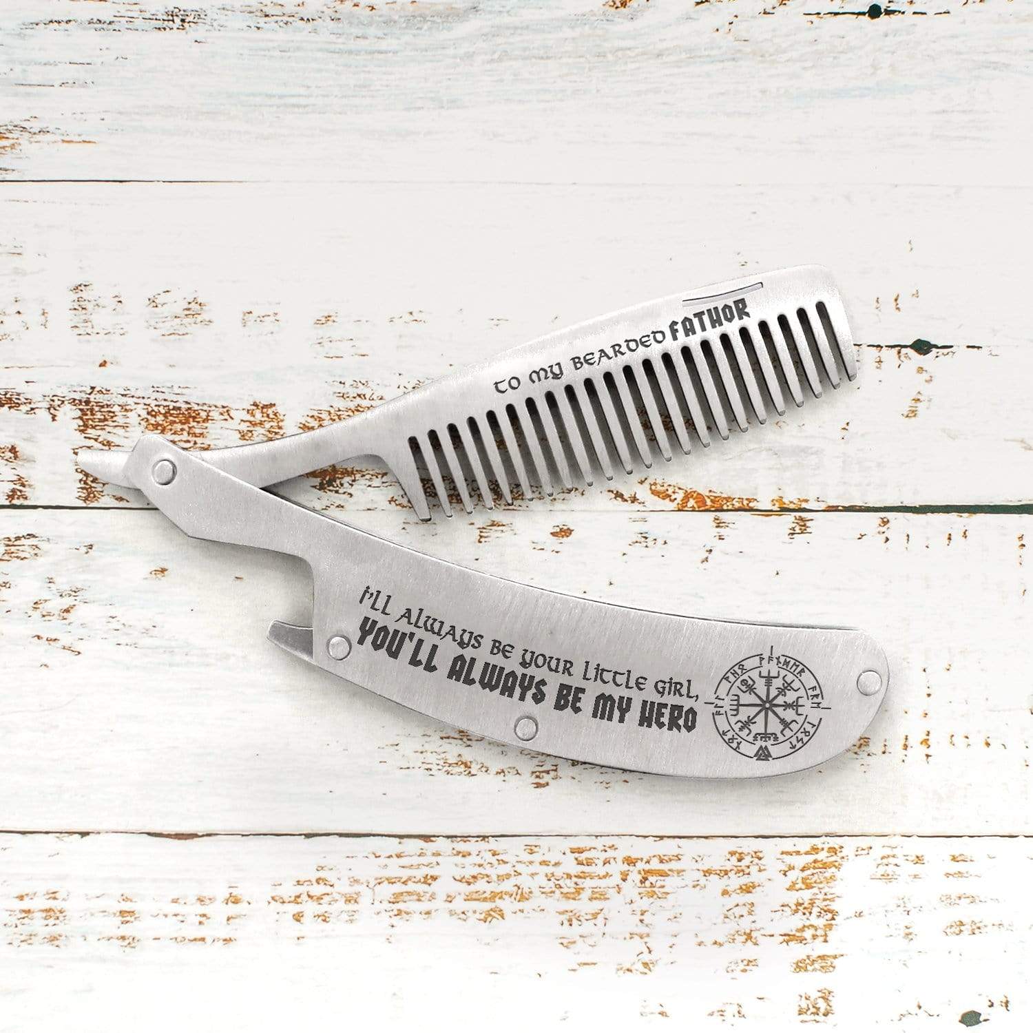 Folding Comb - Viking - To My Bearded Fathor - You'll Always Be My Hero! - Gec18031