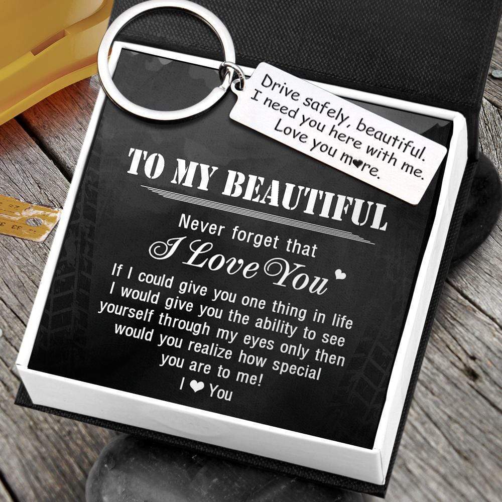 Gift Card and Box For Engraved Keychain - Drive Safely Beautiful, Love You More - Gkc13004