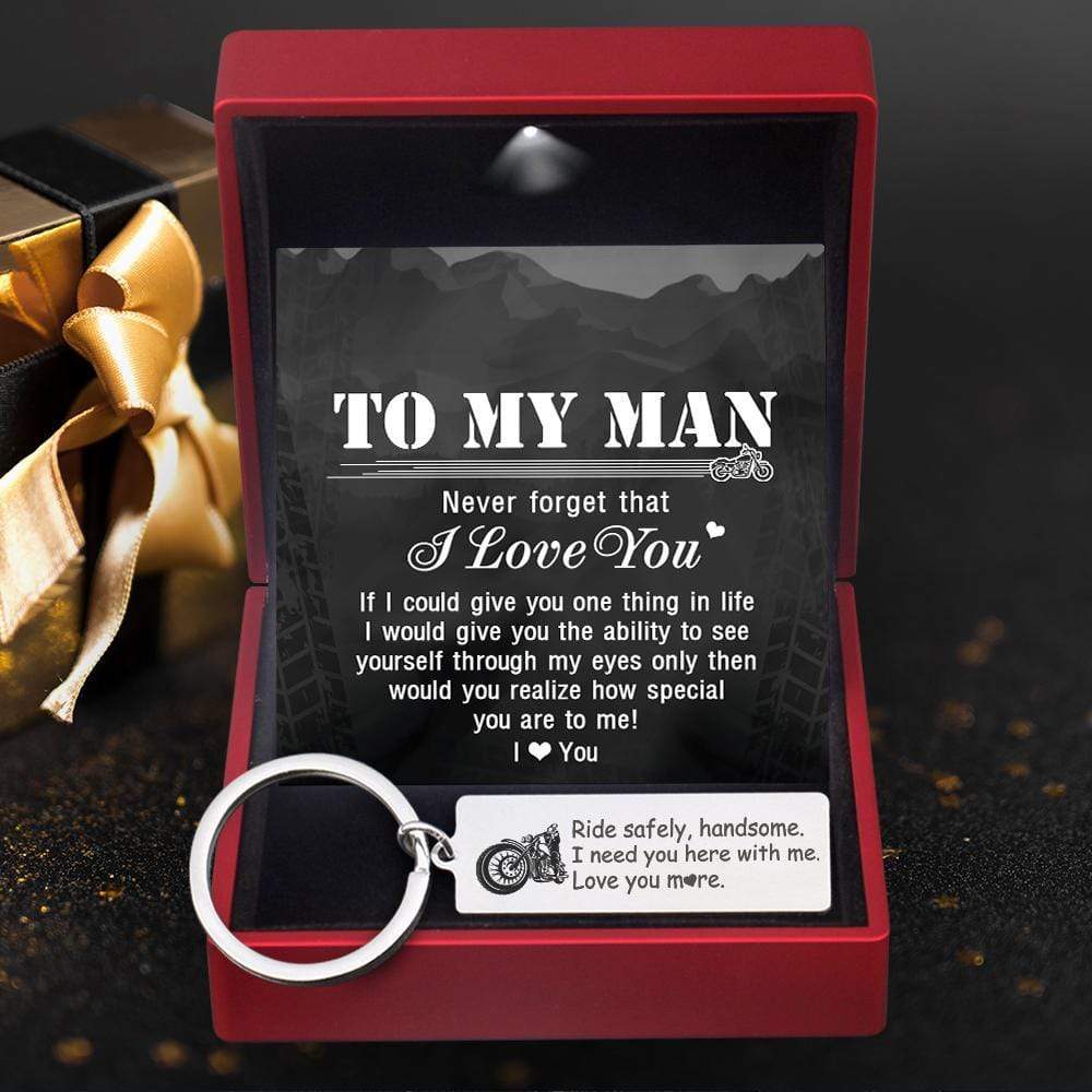 Gift Card and Led Light Box For Engraved Keychain - Biker - I Need You Here With Me, Love You More - Gkc12032