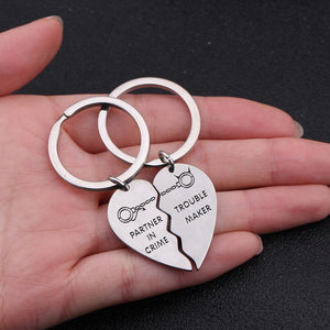 Gkf14001 - Partner In Crime - Trouble Maker - Heart Puzzle Keychain