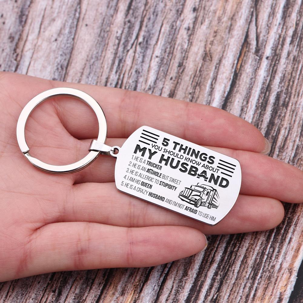 Gkn14008 - 5 Things You Should Know About My Husband - Dog Tag Keychain