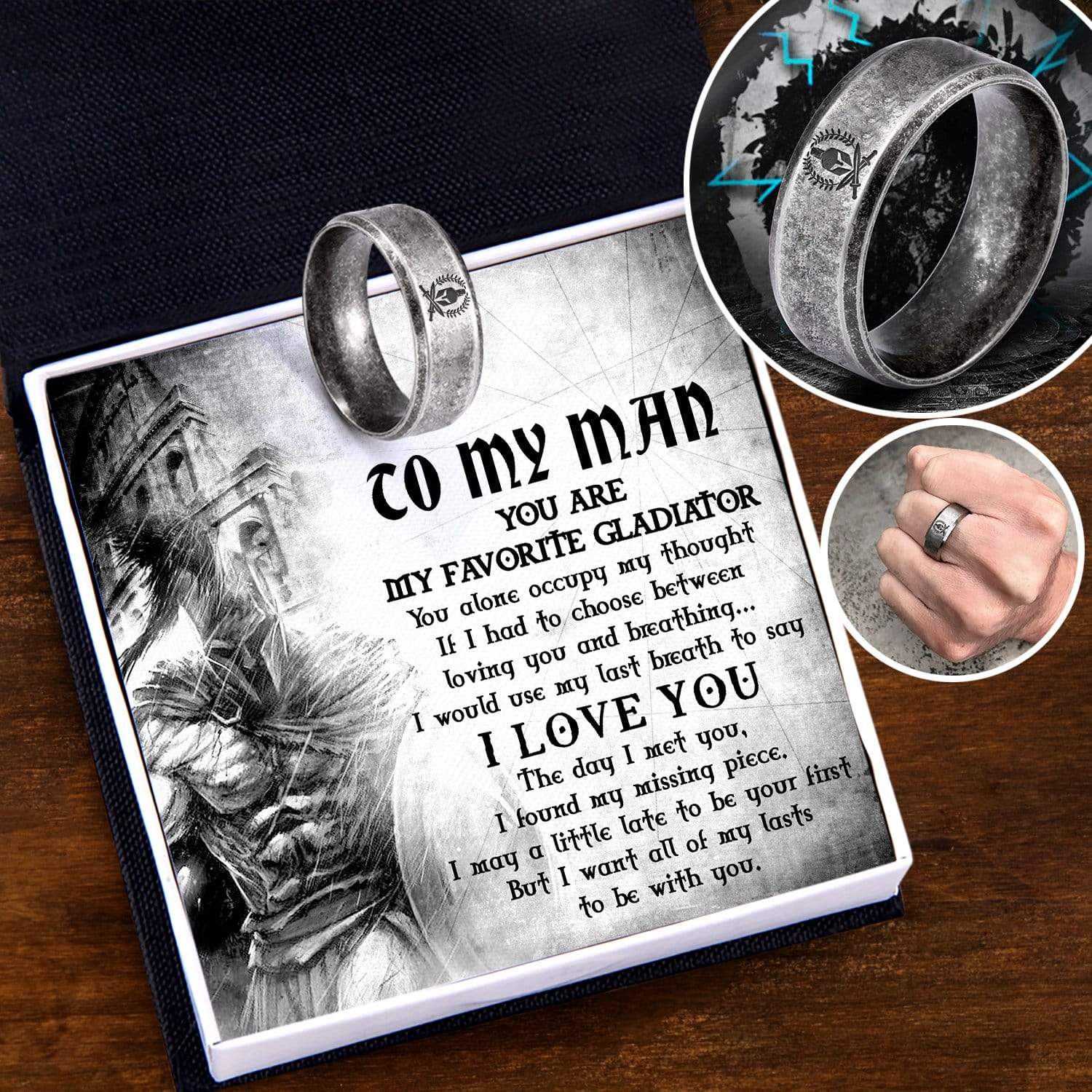 Gladiator Helmet Ring - Roman - To My Man -  I Want All Of My Lasts To Be With You - Gri26011
