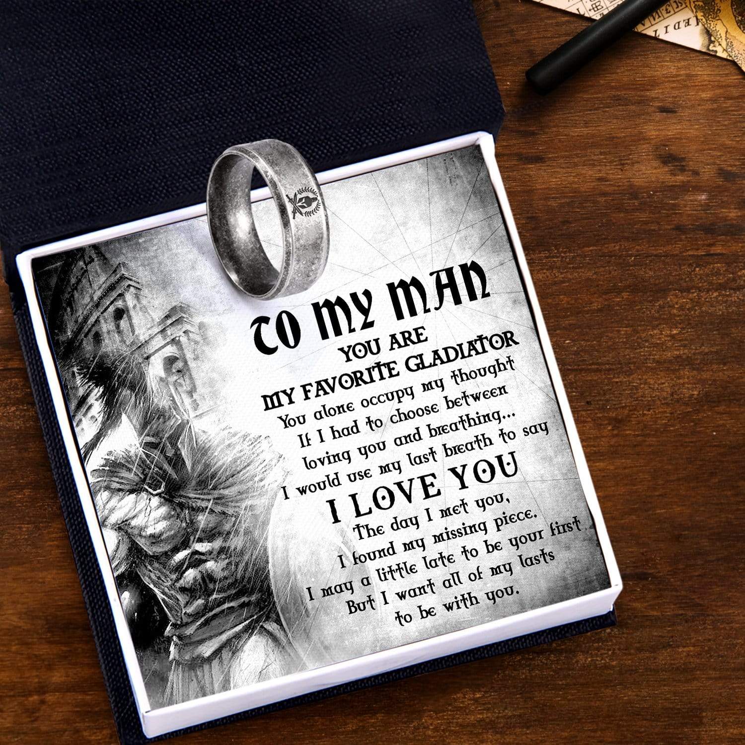 Gladiator Helmet Ring - Roman - To My Man -  I Want All Of My Lasts To Be With You - Gri26011