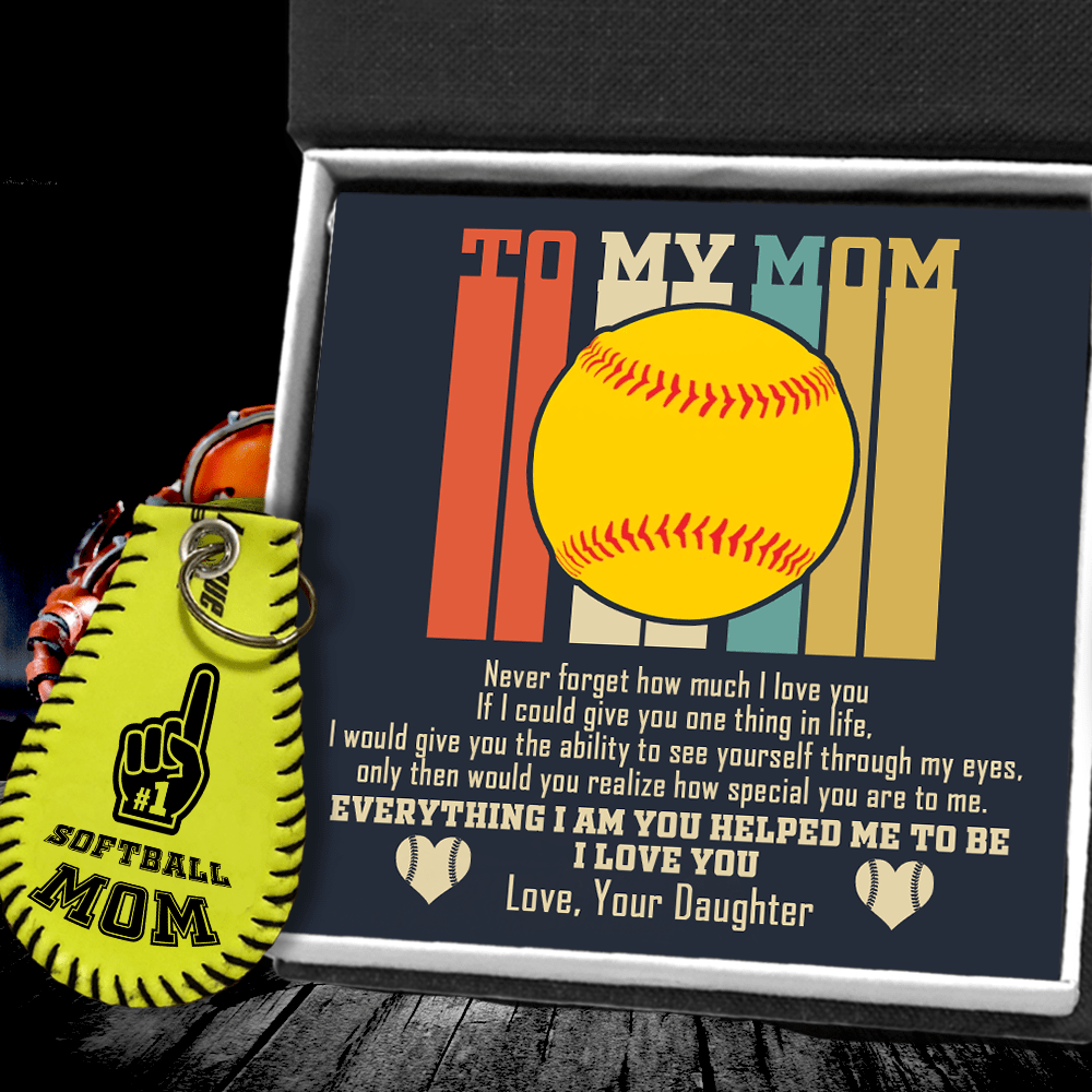 Handmade Leather Softball Keychain - Softball - To My Mom - Never Forget How Much I Love You - Gkqc19007