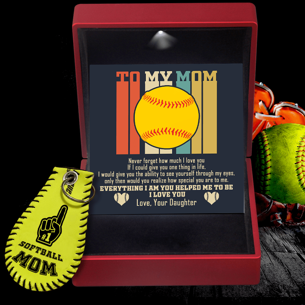 Handmade Leather Softball Keychain - Softball - To My Mom - Never Forget How Much I Love You - Gkqc19007