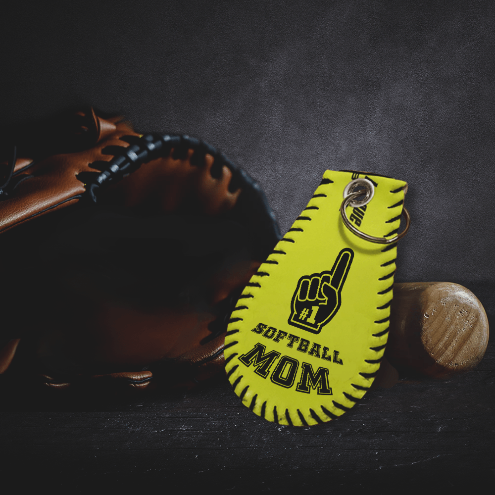 Handmade Leather Softball Keychain - Softball - To My Mom - Never Forget How Much I Love You - Gkqc19007