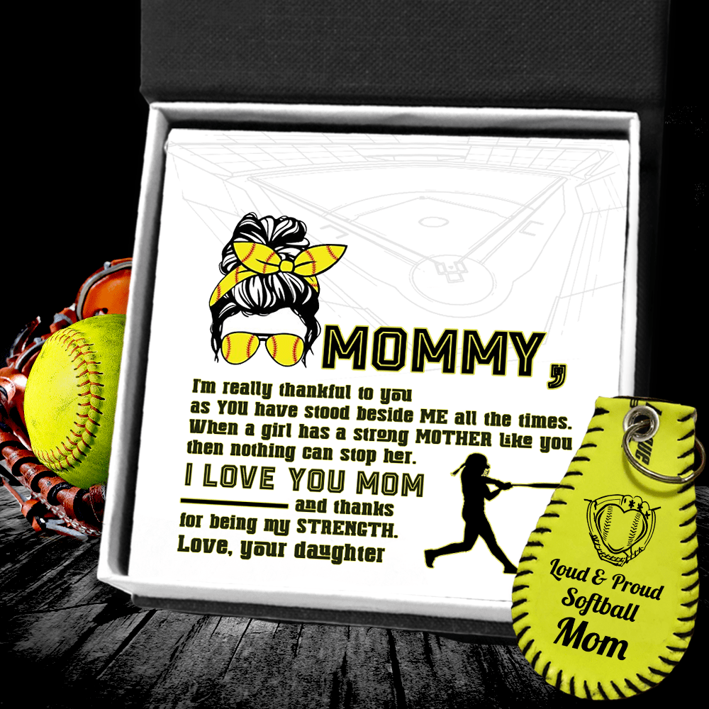 Handmade Leather Softball Keychain - Softball - To My Mom - Thanks For Being My Strength - Gkqc19006
