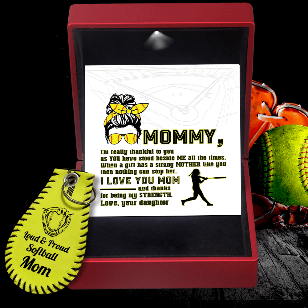 Handmade Leather Softball Keychain - Softball - To My Mom - Thanks For Being My Strength - Gkqc19006