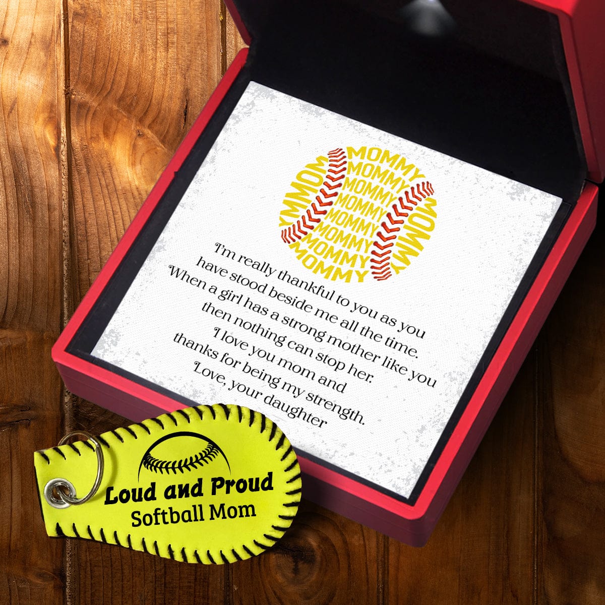 Handmade Leather Softball Keychain - Softball - To My Mommy - Thanks For Being My Strength - Gkqc19002