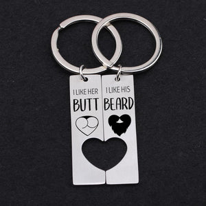 Heart Couple Keychains - I Like Her Butt, I Like His Beard - Gkh14017