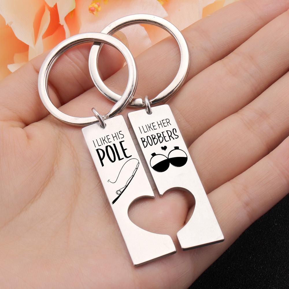 Wrapsify Heart Couple Keychains - I Like His Pole, I Like Her Bobbers - Gkh14016 Buy Keychain Only
