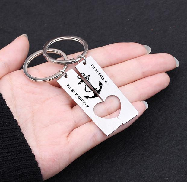 Heart Couple Keychains - I'll Be Waiting I'll Be Back Navy - Gkh14002