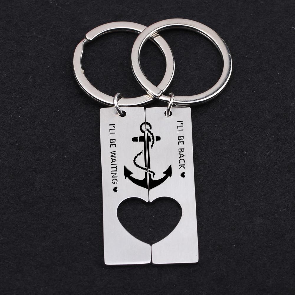 Heart Couple Keychains - I'll Be Waiting I'll Be Back Navy - Gkh14002