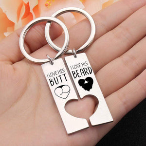 Heart Couple Keychains - I Love His Beard - Gkh14024
