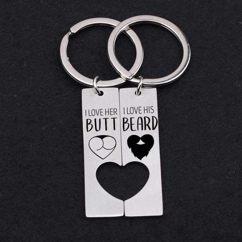Heart Couple Keychains - I Love His Beard - Gkh14024