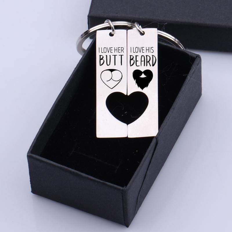Heart Couple Keychains - I Love His Beard - Gkh14024