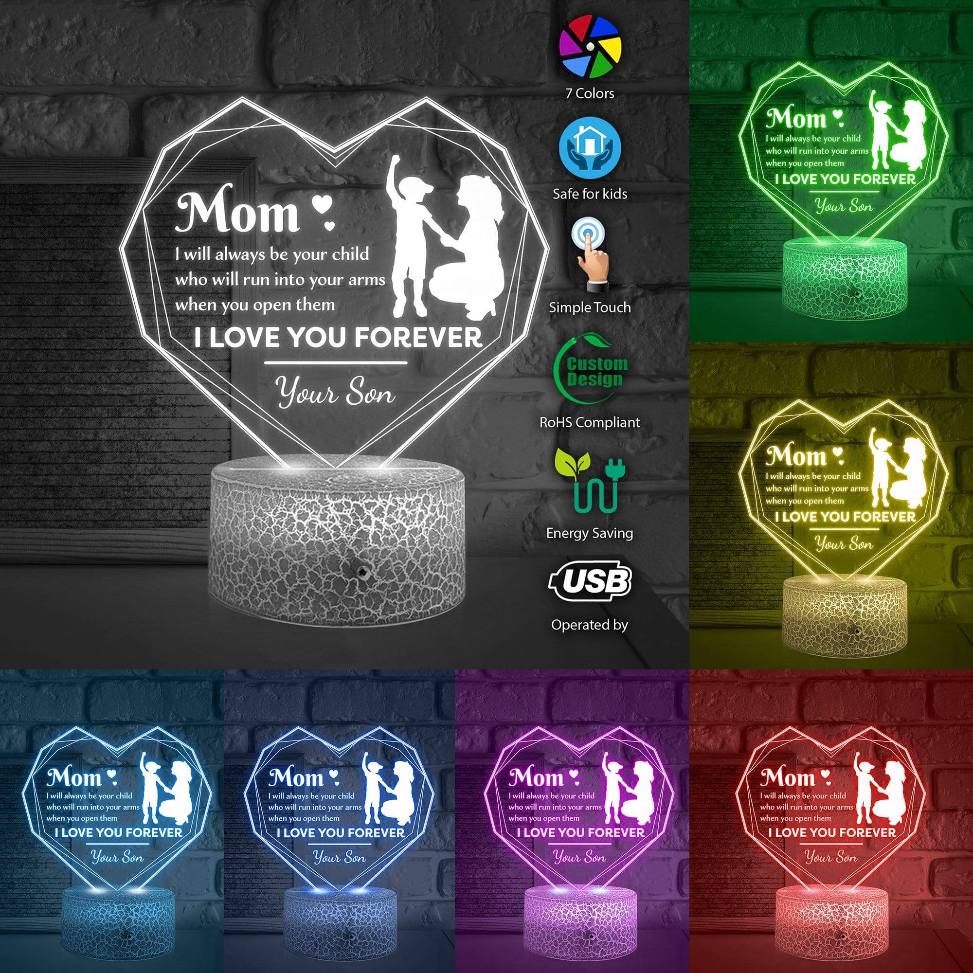 Heart Led Light - Family - From Son - To Mom - I Love You Forever - Glca19015